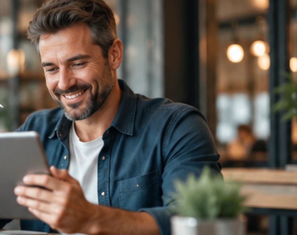 Propietario usando una tablet para gestionar sus alquileres